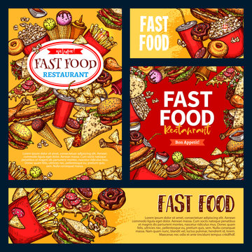 Fast food vector templates set of fastfood meals