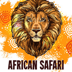 Naklejka premium African lion poster safari hunting vector poster