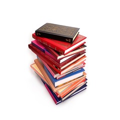 Stack of books on white background