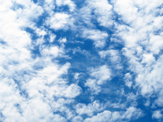Bright blue sky on a sunny day with lots of cirrus clouds, natural background