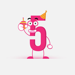 isolated cute and funny five number for birthday greeting card