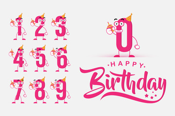 isolated cute and funny number, birthday number set for invitation, greeting card and poster