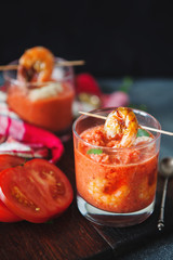 Gaspacho soup with grilled shrimps