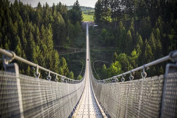 Foto auf Glas geierlay, view to a large suspension bridge © OE993