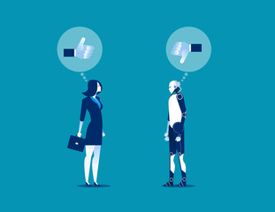 Robot and Human thinkign. Concept business vector illustration.