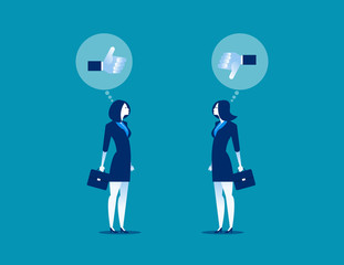 Businesswoman for like and dislike. Concept business vector illustration.