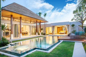 interior and exterior design and house decoration of pool villa