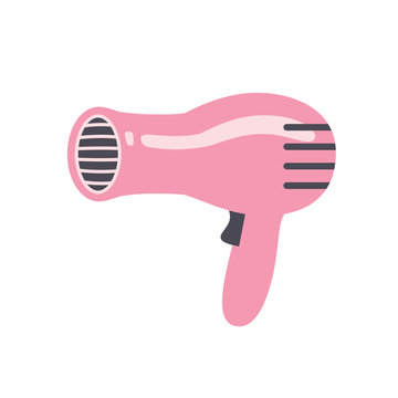 Pink hair dryer flat icon isolated.