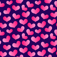 Seamless pattern of pink hearts on dark background, hand-drawn cute hearts, Valentines day vector background, EPS 10