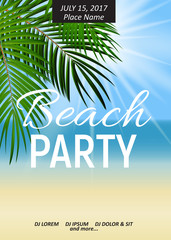 Summer Night Beach Party Poster. Tropical Natural Background  wi