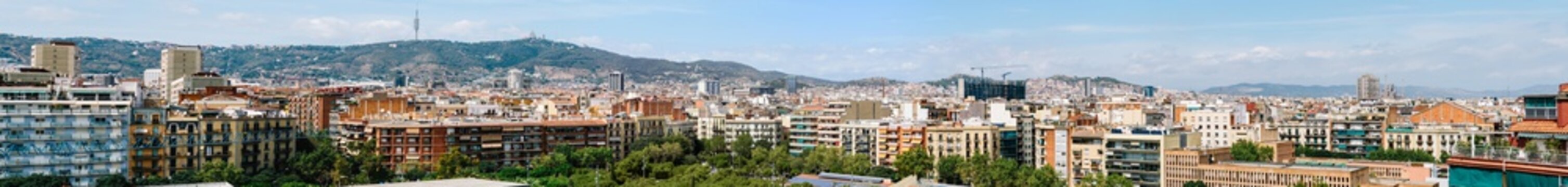 100 Megapixel Aerial Panoramic View Of Downtown Barcelona City In Spain