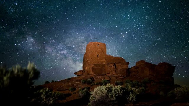Wupatki Milky Way Galaxy Time Lapse Dolly Shot of Ancient Indian Ruins and Night Sky