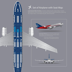 Set of Airplane with Seat Map Isolated Vector Illustration