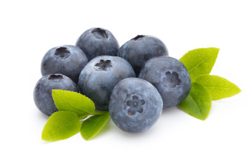 Fresh blueberries on a white background.