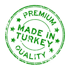 Grunge green premium quality made in Turkey round rubber seal stamp on white background