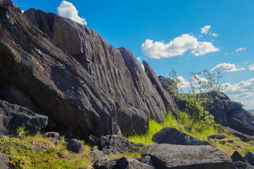 The black mountains in the Arctic circle in the summer
