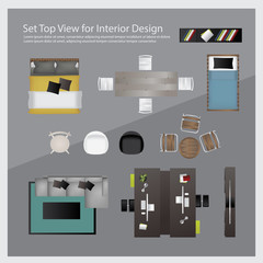 Set top view for interior design. Isolated Illustration