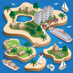 Fototapeta premium The resort is on the islands. Isometric. Vector illustration.