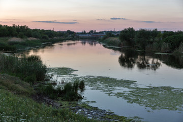 Sunset Mertvovid riverbank in Voznesensk, Ukraine.