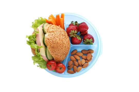 School lunch in box isolated on a white