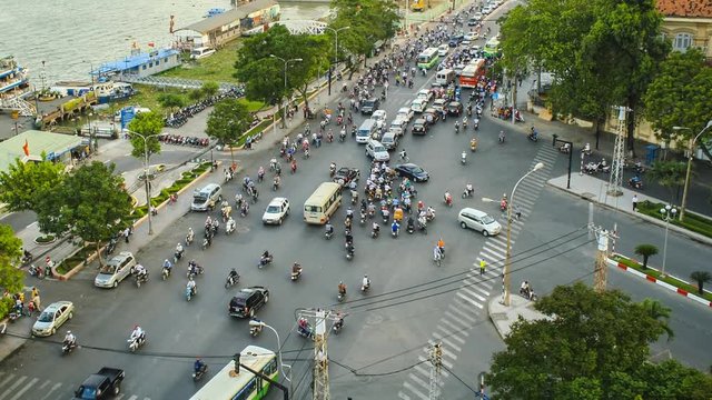 Ho Chi Minh City Street Scene with Chaotic Traffic