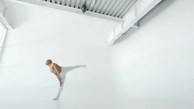 Young and stylish modern ballet dancer on white background 20s 4k