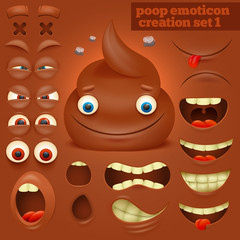 Creation set of cartoon poo emoticon character