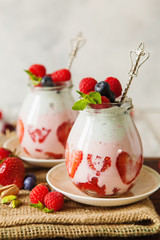 Layered berry and chia seeds smoothie