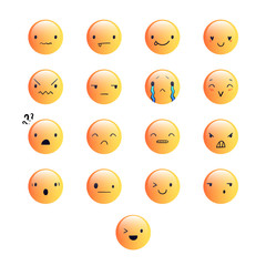 Yellow emoticons with different emotions, vector set of various cute expressions, EPS 10