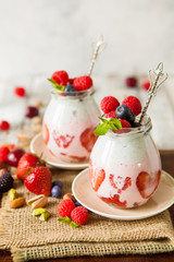 Layered berry and chia seeds smoothie