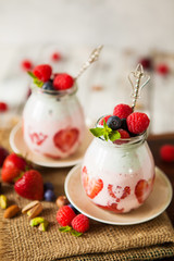Layered berry and chia seeds smoothie