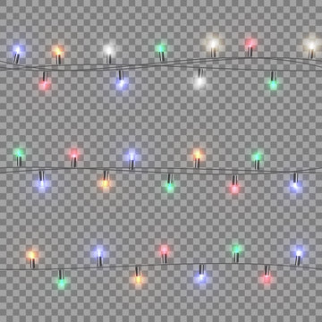 Christmas garland with colored lights isolated on a transparent background
