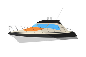 Speedboat flat icon and sign. Cartoon Vector Illustration