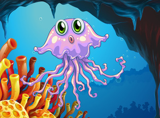 Fototapeta na wymiar Cute jellyfish under the ocean