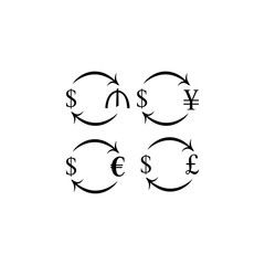 The currency exchange dollar, euro, pound sterling icon. Cash and money, wealth, payment symbol. Flat Vector illustration