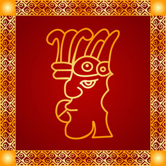 Golden symbolic vector ornaments of American native Indians, Aztec and Maya