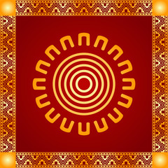 Golden symbolic vector ornaments of American native Indians, Aztec and Maya