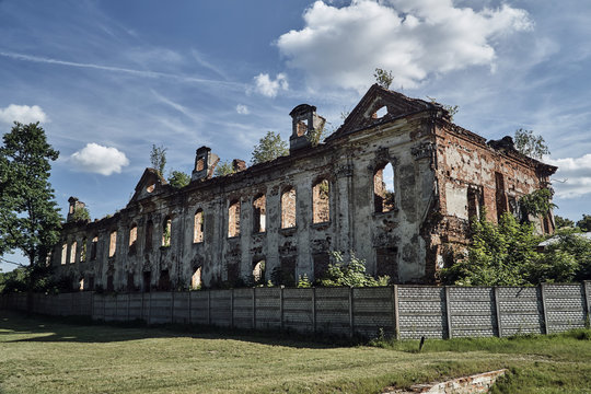 Ruins of burnt baroque palace in Goszcz in Poland.