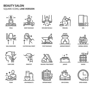 Beauty salon, square icon set
