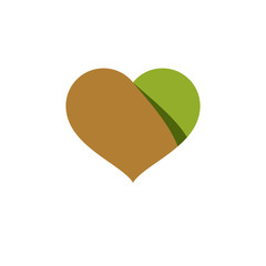 Vector illustration of loving heart decorated with green leaves. Phytotherapy metaphor, vector graphic emblem.