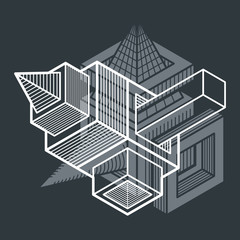 Abstract trigonometric construction, vector dimensional design template.