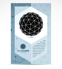 New technology theme booklet cover design, front page. Abstract geometric 3d faceted black and white object, modern digital technology and science theme vector illustration.