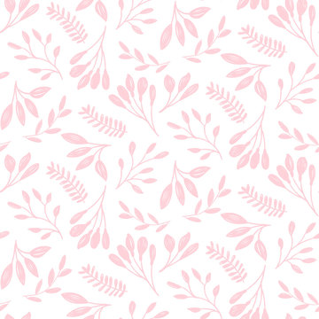 Cute Pink Floral Print Of Leaf. Vector Seamless Pattern.