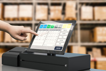 hand working cashier machine