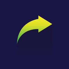 modern arrow turning right icon. Website icon. Vector Tool. button. symbol. object. on blue background