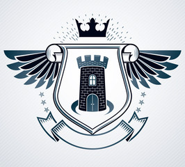 Vintage emblem, vector heraldic design.