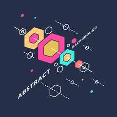 Isometric shapes in space. Trendy abstract background.