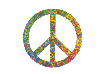 Colorful painted peace symbol isolated on white with clipping path