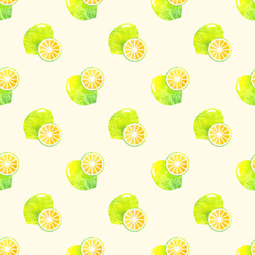 Seamless background image colorful watercolor texture tropical fruit lemon