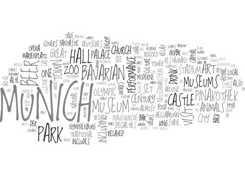 WHAT TO SEE AND DO IN AND AROUND MUNICH TEXT WORD CLOUD CONCEPT